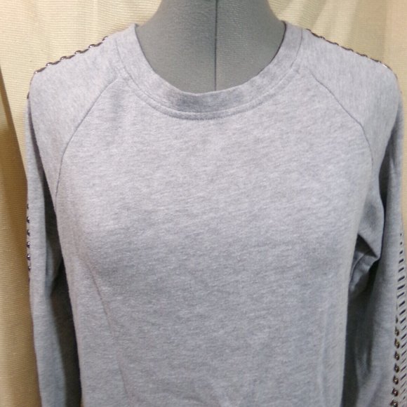 MAX JEANS Terry Sweatshirt XS Gray Studded Caged sleeve Raglan scoop neck Trendy - Picture 2 of 7
